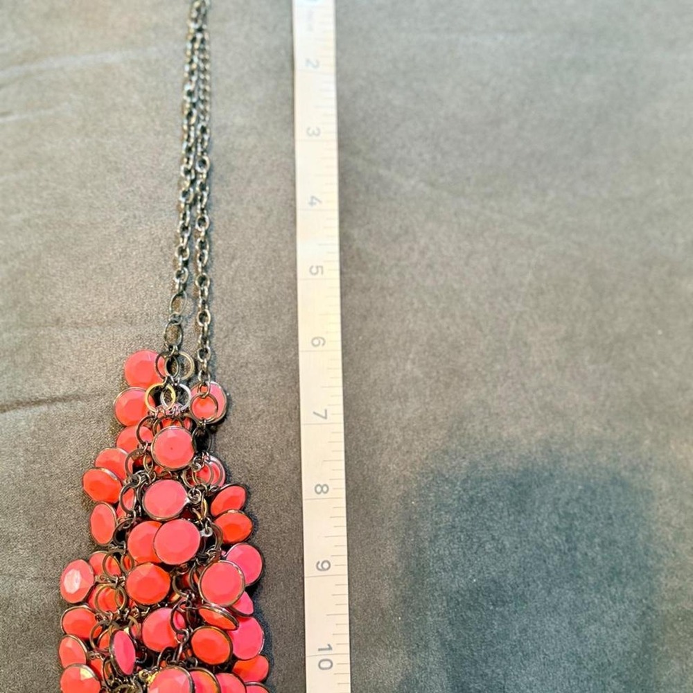 Bright Pink / Coral & Black Multi- Layer Round Bead Bib Necklace 20in - Picture 5 of 5